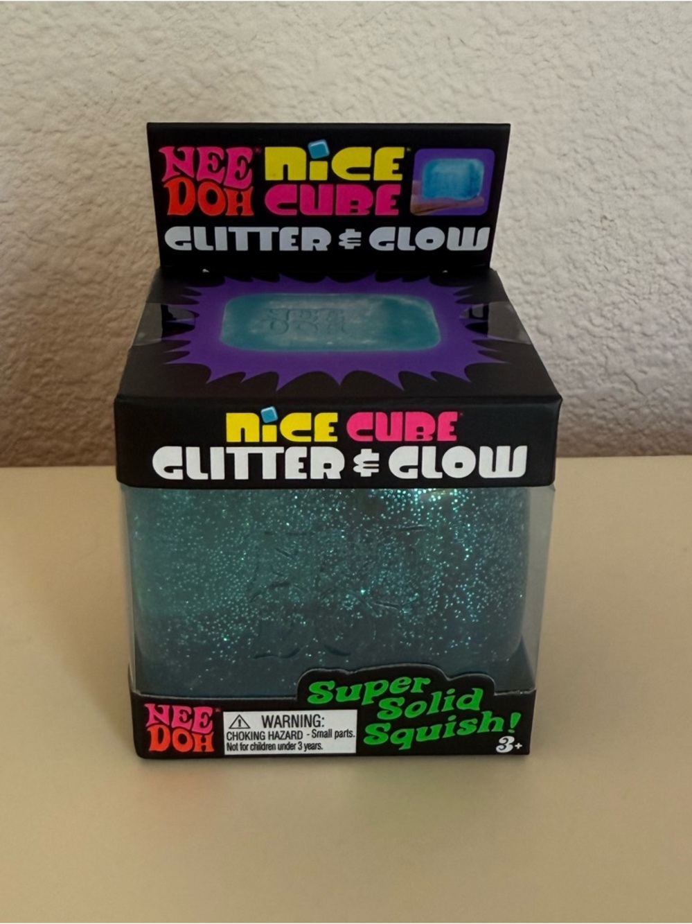 NeeDoh Nice Cube Glitter & Glow - Teal Glitter Kid’s Squish Toy